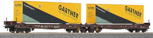 Piggy Back double unit Flat car with 2 Containers &quot;Gartner&<br /><a href='images/pictures/Roco/47543.jpg' target='_blank'>Full size image</a>
